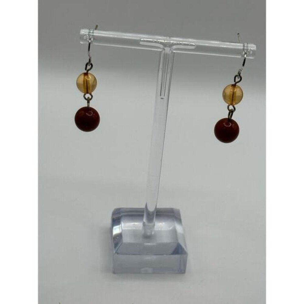 Vintage Brown & Amber Beaded Drop Earrings
